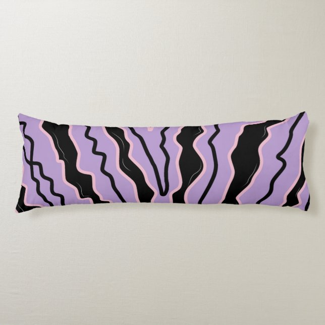 Abstract Black Purple Marble Boho Groovy Pattern Body Cushion (Front)