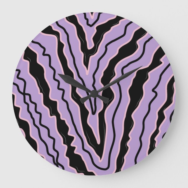 Abstract Black Purple Marble Boho Groovy Pattern Large Clock (Front)