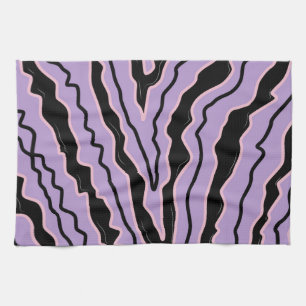 Abstract Black Purple Marble Boho Groovy Pattern Tea Towel