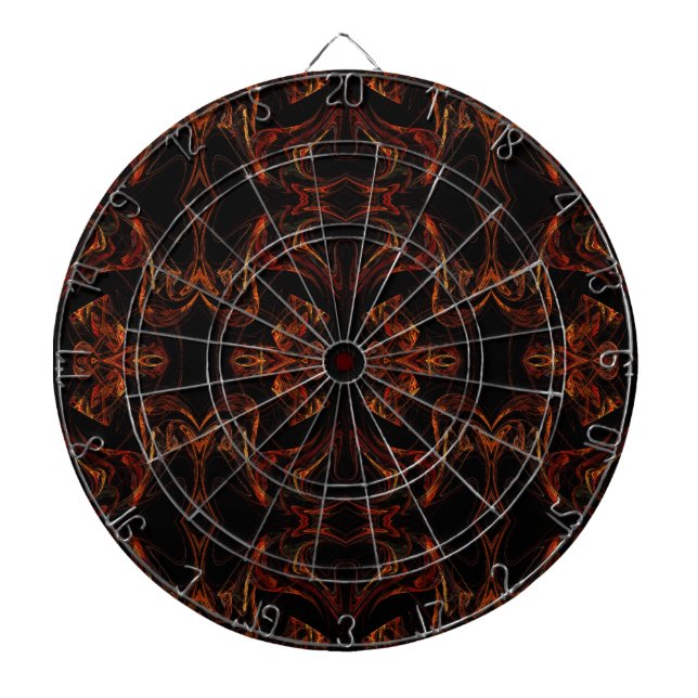 Abstract Black, Red and Orange Fractal Dart Board (Front)