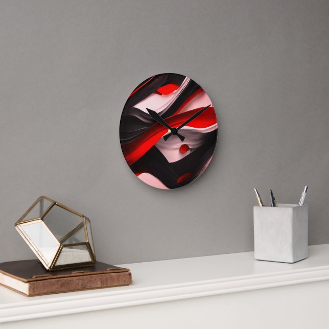 Abstract Black & Red Design Modern Elegance for -  Round Clock (Office)
