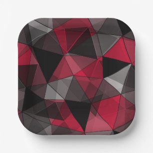 Abstract Black, red, gray geometric. Paper Plate