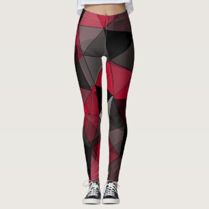 Abstract Black, red, grey geometric.  Leggings