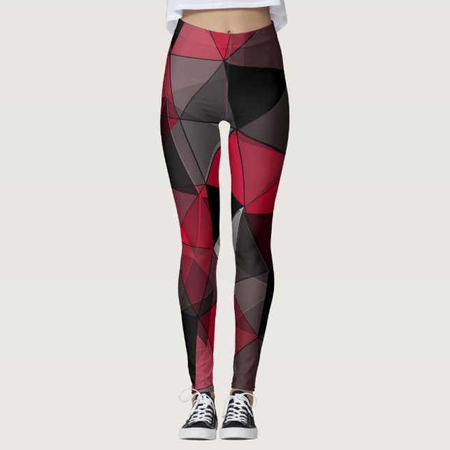 Abstract Black, red, grey geometric.  Leggings (Front)