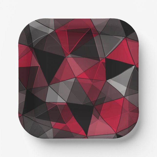 Abstract Black, red, grey geometric. Paper Plate (Front)