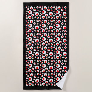 Abstract Black Red White Bold Circles Pattern Beach Towel
