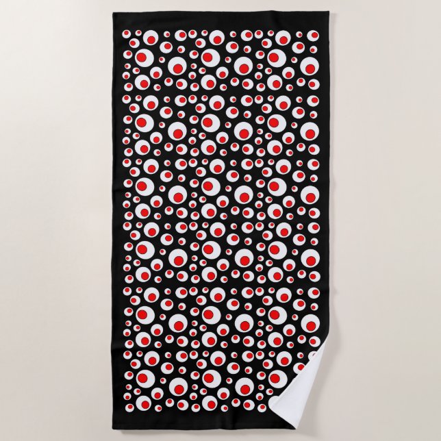 Abstract Black Red White Bold Circles Pattern Beach Towel (Front)