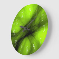Abstract Black Smoke - Lime Green Large Clock