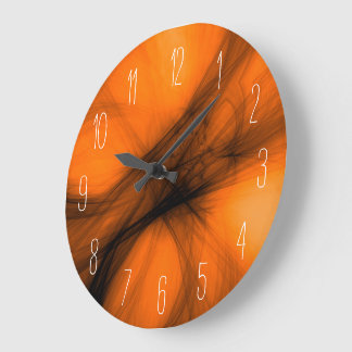 Abstract Black Smoke - Orange Large Clock