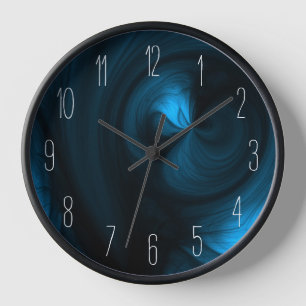 Abstract Black Smoke Swirl - Blue Clock