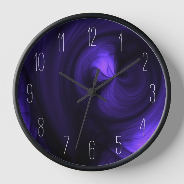 Abstract Black Smoke Swirl - Deep Purple Clock (Front)