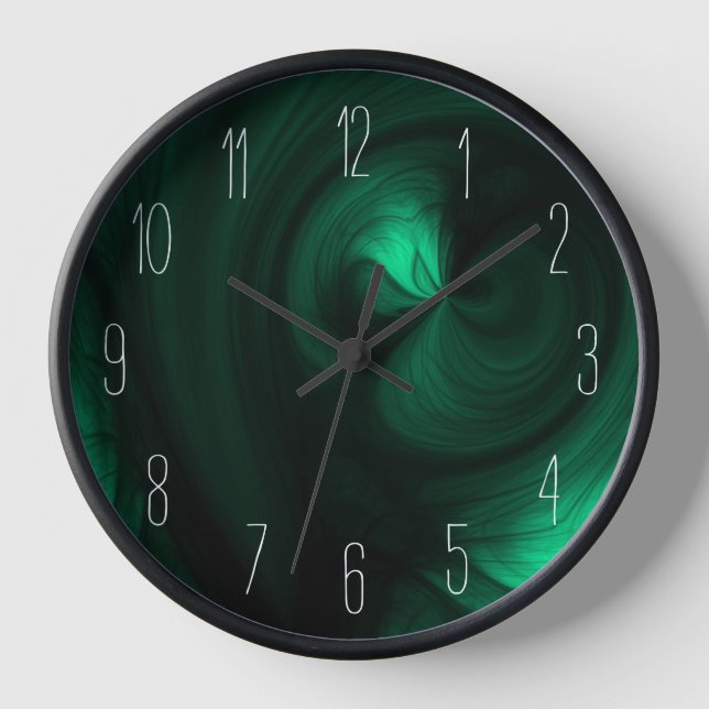 Abstract Black Smoke Swirl - Green Clock (Front)