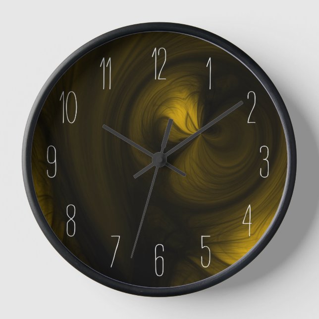 Abstract Black Smoke Swirl - Yellow  Clock (Front)