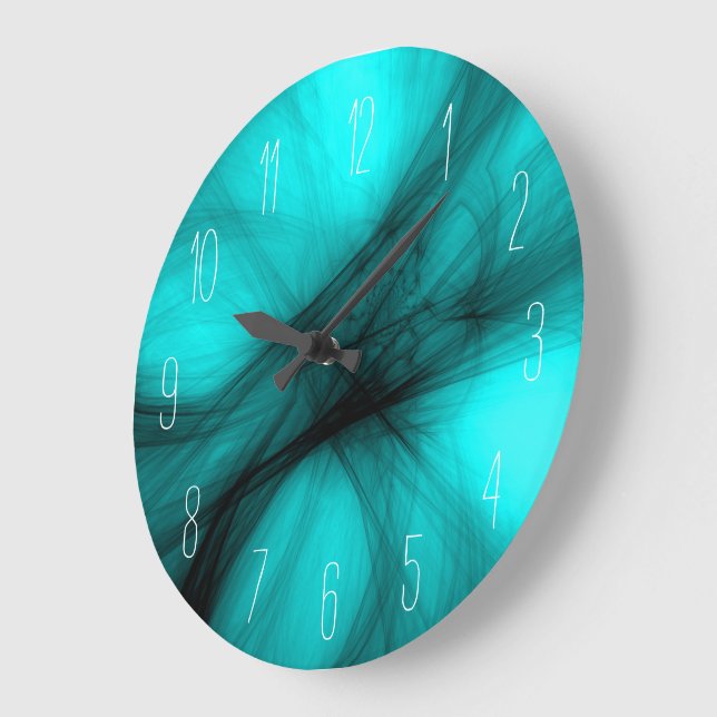 Abstract Black Smoke - Turquoise Large Clock (Angle)