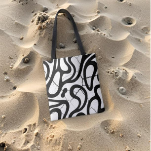 Abstract Black Swirls on Cracked White Texture Tote Bag