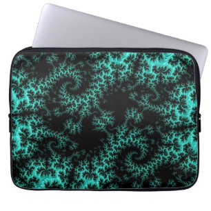 Abstract Black Teal Symmetrical Fractal Laptop Sleeve