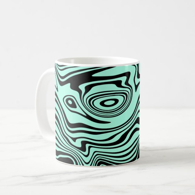 Abstract Black Teal Wavy Striped Coffee Mug (Front Left)