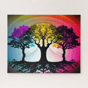 Abstract Black Trees with Purple and Yellow Colour Jigsaw Puzzle