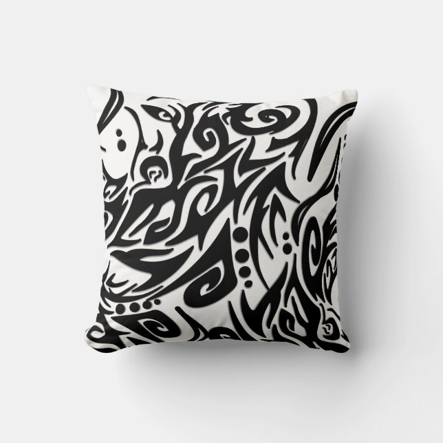 Abstract Black Tribal Cushion (Front)