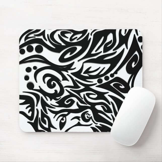 Abstract Black Tribal Mouse Mat (With Mouse)