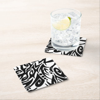 Abstract Black Tribal Square Paper Coaster