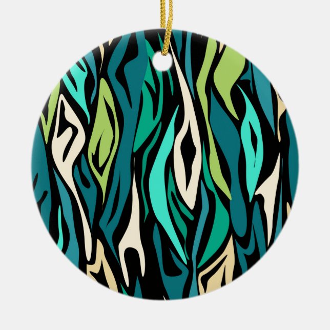 Abstract black turquoise ceramic tree decoration (Front)