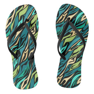 Abstract black turquoise flip flops