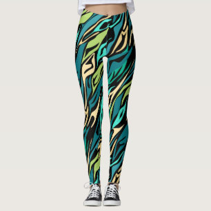 Abstract black turquoise leggings