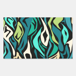 Abstract black turquoise rectangular sticker