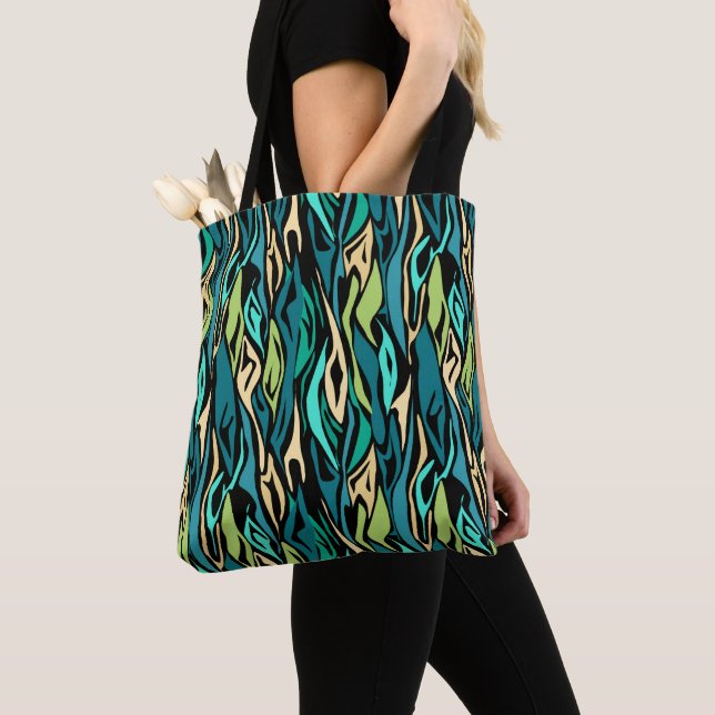 Abstract black turquoise tote bag (Close Up)
