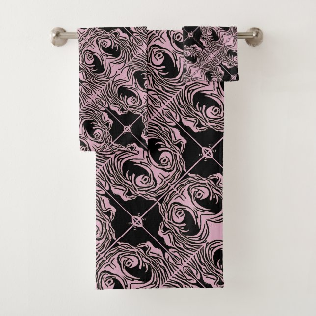 Abstract Black Violet Pattern Bath Towels (Insitu)
