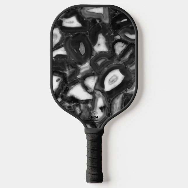 Abstract Black White agates geode  Pickleball Paddle (Front)