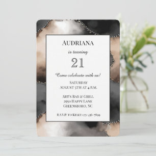 Abstract Black White Champagne Birthday Invitation