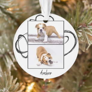 Abstract Black White Dog Photo Collage Christmas Ornament