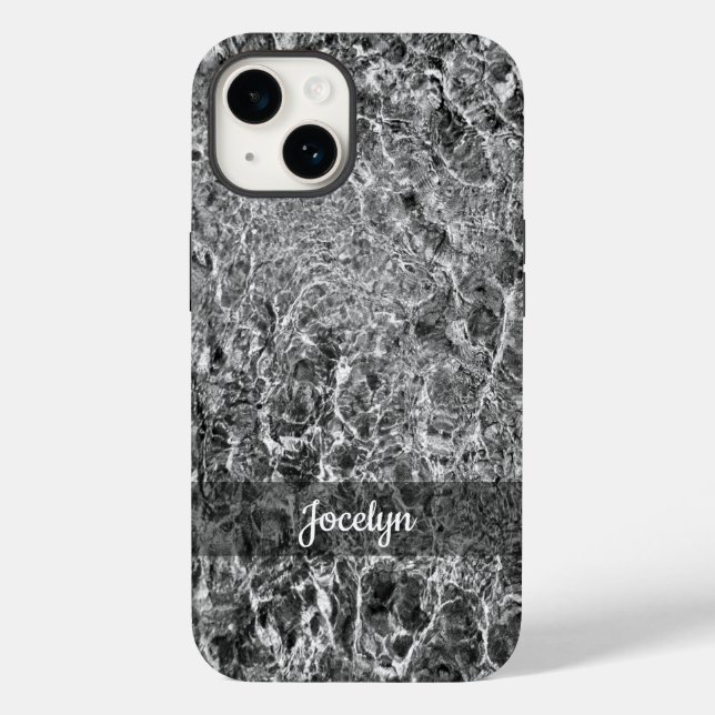 Abstract Black White Faux Marble Personalised Name Case-Mate iPhone Case (Back)