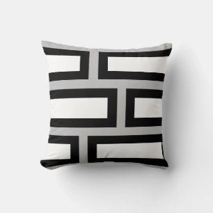 Abstract Black White Geometric Shapes on Grey Cushion