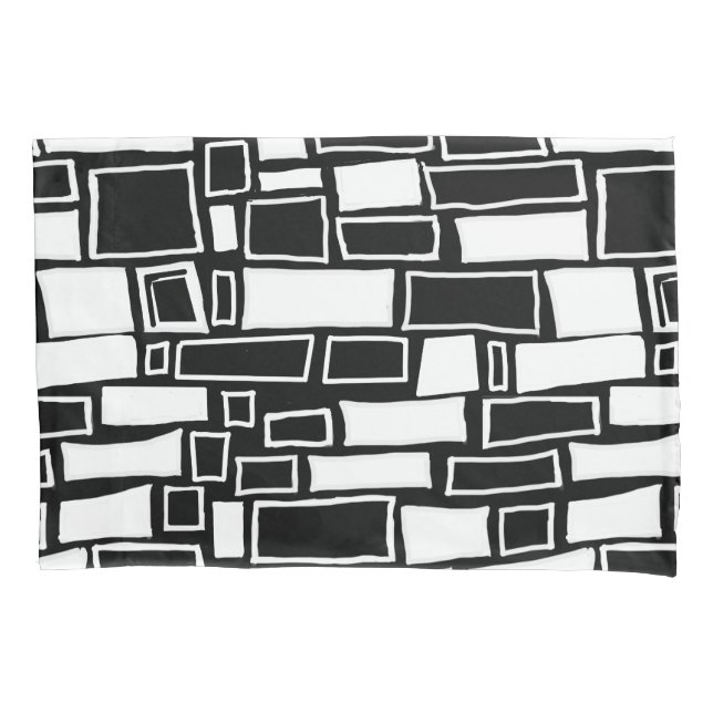 Abstract Black White Geometric Tile Pillowcase (Front-Left)