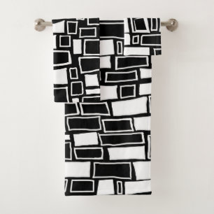 Abstract Black White Geometric Tiles Bath Towel Set
