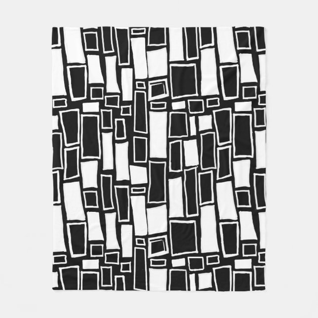 Abstract Black White Geometric Tiles Fleece Blanket (Front)