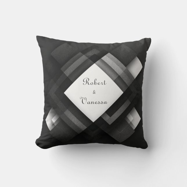 Abstract Black White Glitter Layered Diamond Cushion (Front)