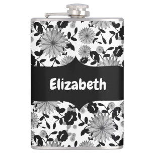 Abstract Black White Grey Florals Designer Flask