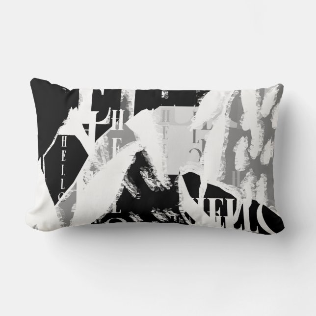 Abstract Black White Grey Lumbar Cushion (Front)