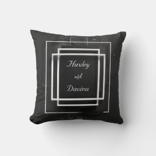 Abstract Black White Layered Geometric Frame Cushion