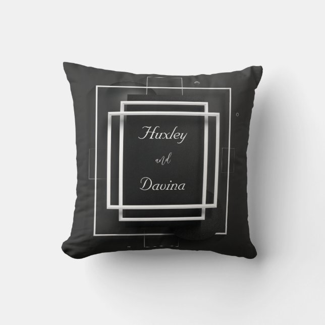 Abstract Black White Layered Geometric Frame Cushion (Front)