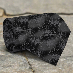 Abstract Black White Leaves Repeat Design Pattern Tie