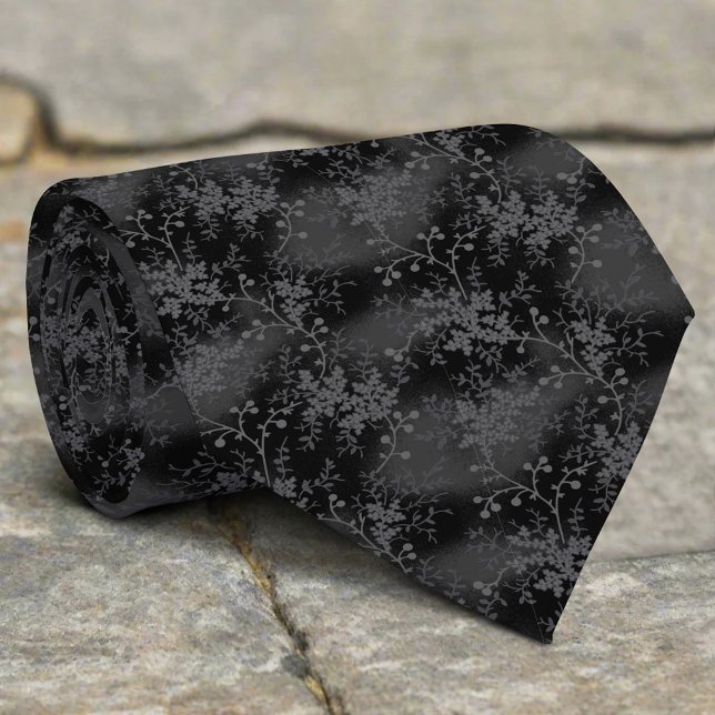 Abstract Black White Leaves Repeat Design Pattern Tie (Creator Uploaded)