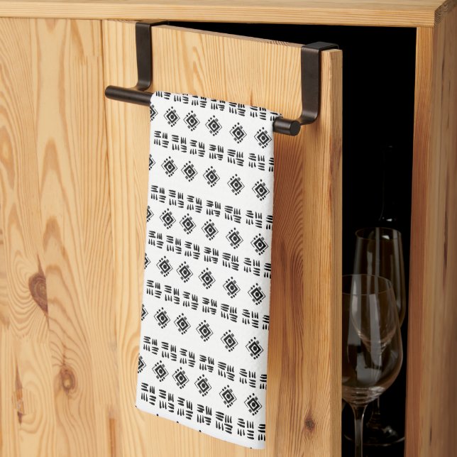 Abstract Black White Marks Tea Towel (Thirds Fold)