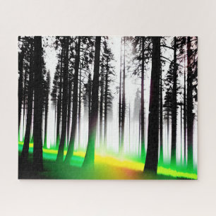 Abstract Black White Misty Forest and Green Yellow Jigsaw Puzzle