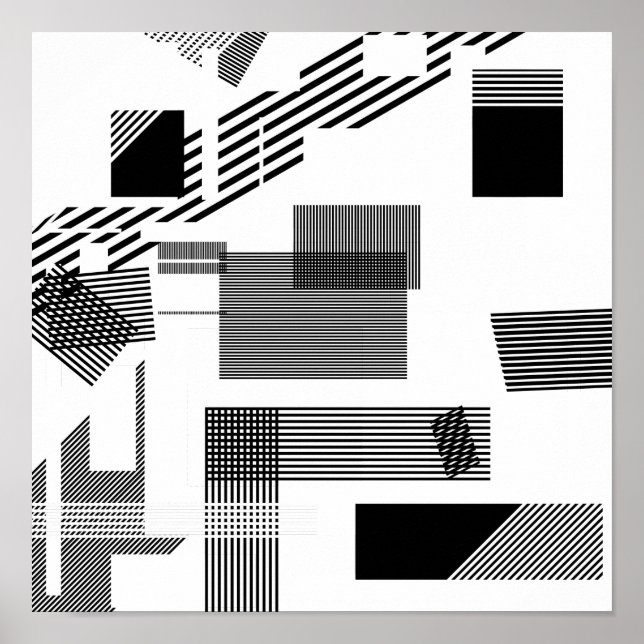 Abstract black white modern squares stripe pattern poster (Front)