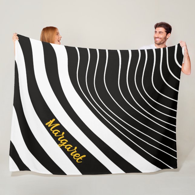 Abstract black &white monogram name fleece blanket (In Situ)